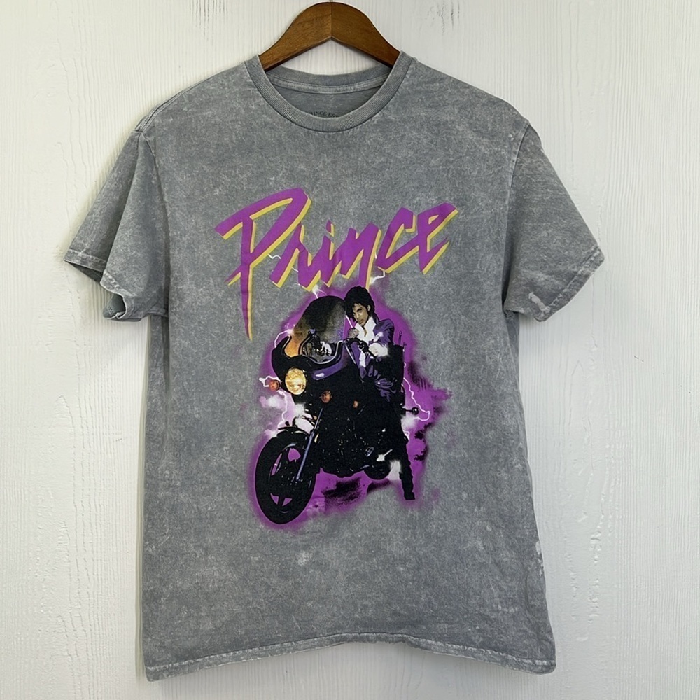 The Prince Estate - Prince Motorcycle Graphic Grey& White Tie Dye Shirt SZ M - Picture 6 of 8